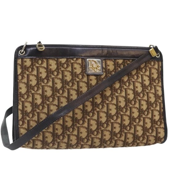 Christian Dior Trotter Canvas Shoulder Bag Brown Gold - Picture 1 of 16